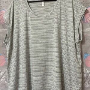 Athleta Light Gray Striped Short Sleeve Tee